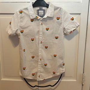 Cactus Boys Rainbow Heart Button Down Shirt Size 11/12 Used